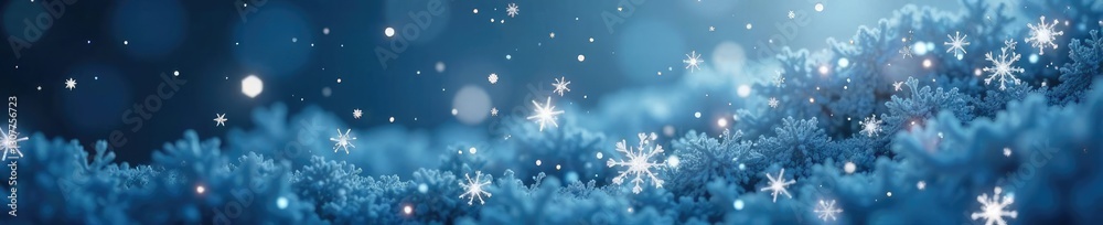 Sparkling silver glittering frosty snowflakes falling from the sky, festive, silver Sparkling silver glittering frosty snowflakes falling from the sky, festive, silver