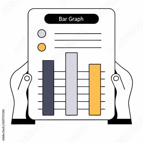 Bar graph icon showcasing data analysis with hands, visualization concept