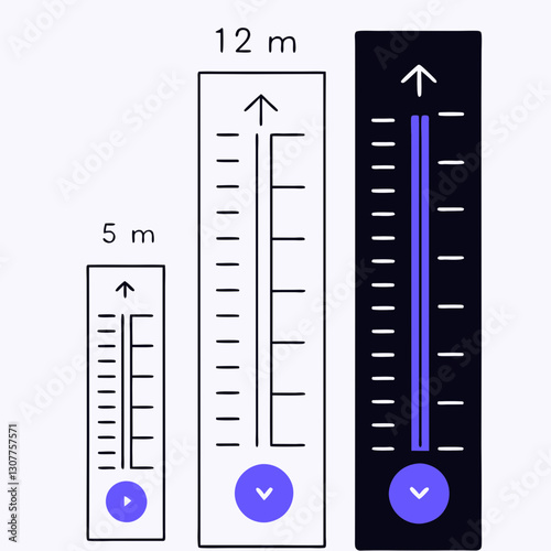 Growth chart icon with measurement markers, development concept