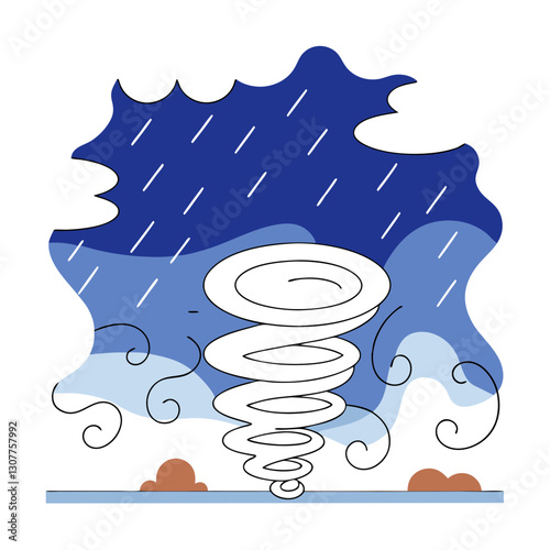 Tornado icon swirling with clouds and rain, natural disaster concept