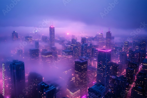 Wallpaper Mural City skyline in fog at twilight Torontodigital.ca