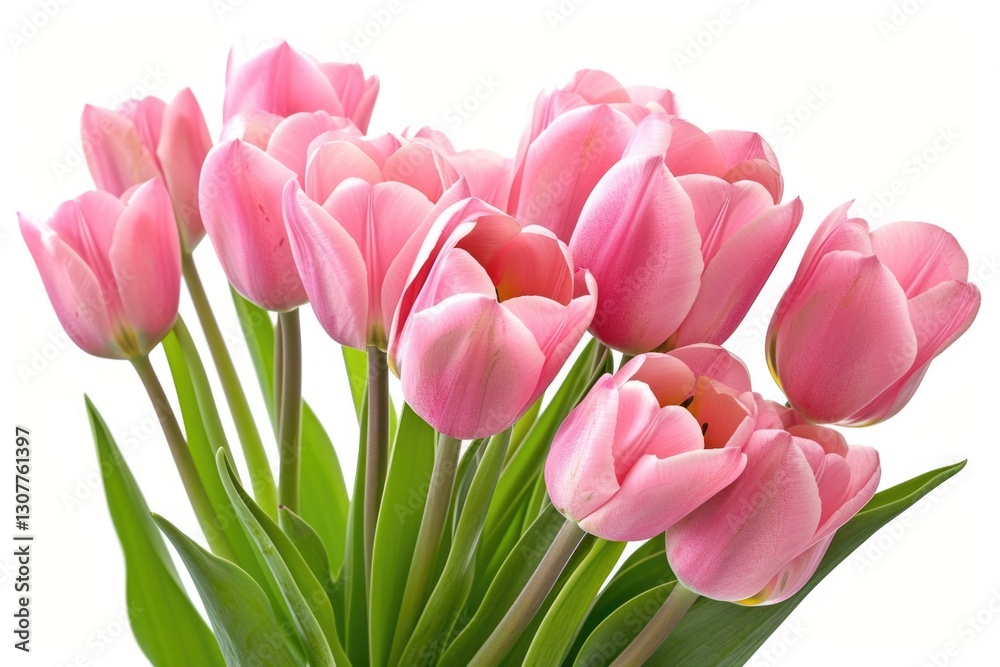 Fototapeta premium A bouquet of delicate pink tulips, vibrant and fresh, symbolizes spring's beauty.