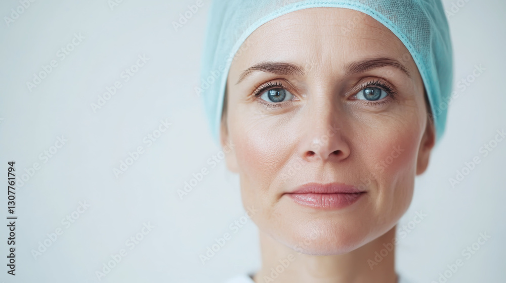 Confident female doctor in surgical cap: healthcare professional close-up portrait Confident female doctor in surgical cap: healthcare professional close-up portrait