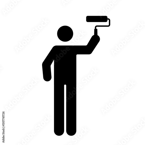 Pictogram of a Painter with paint roller icon illustration