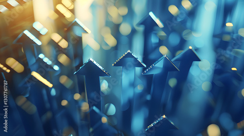Glowing Blue Arrows Pointing Upward, Symbolizing Growth and Success