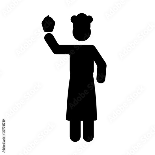 Pastry chef holding a muffin pictogram icon illustration