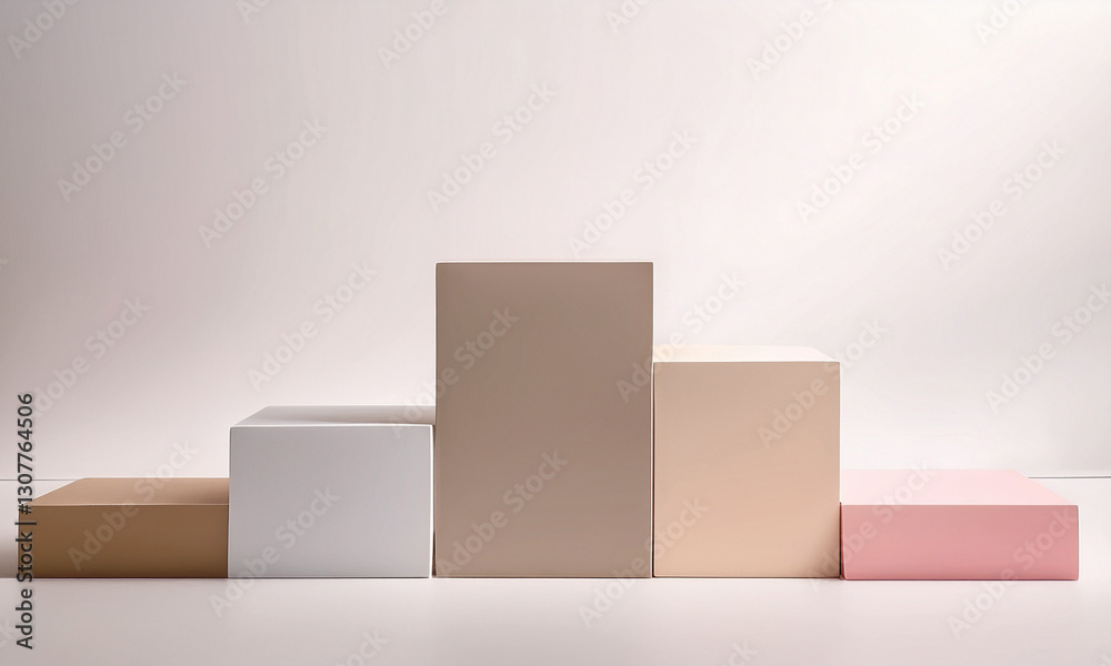 3d podium in the form of a cube of vaious sizes in soft tone color and white background 3d podium in the form of a cube of vaious sizes in soft tone color and white background