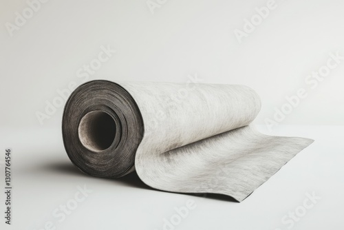 A rolled-up roll of light gray waterproof membrane material for roofing or waterproofing applications. photo