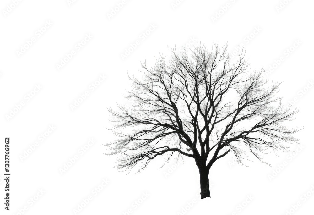 Obraz premium Lone deciduous tree, stark branches against pure white, fall, branches