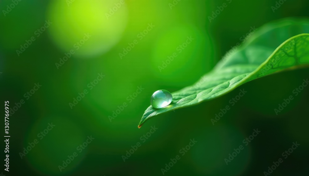 Leaf with a single droplet suspended in mid-air serenity, green, peaceful Leaf with a single droplet suspended in mid-air serenity, green, peaceful