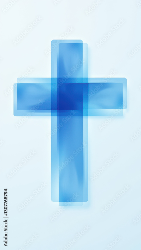 Obraz premium A blurred cross with a pixelated effect against a plain background.