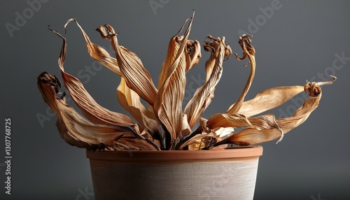 close up of a pot with a died plant