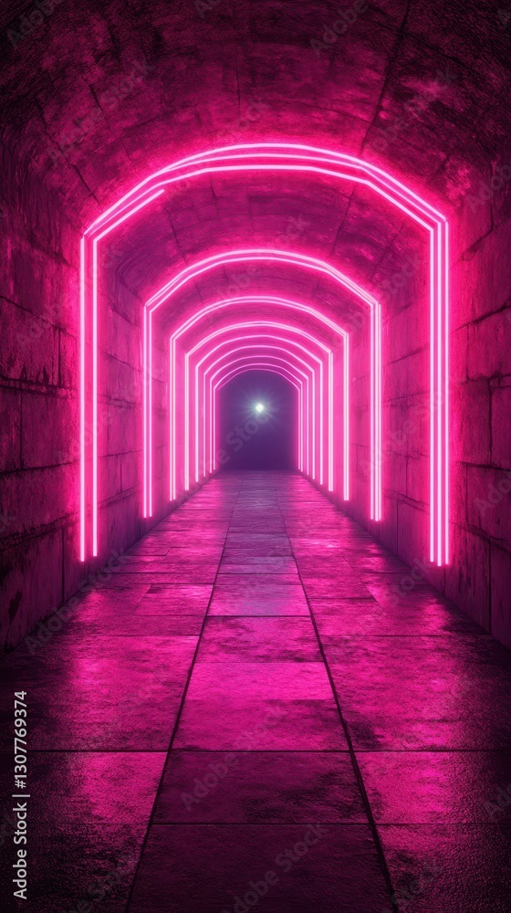 Fototapeta premium Illuminated tunnel with pink neon lights creating an artistic atmosphere at night