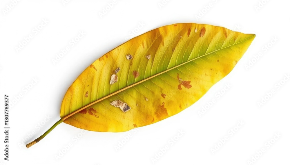 Single, weathered leaf isolated on pure white backdrop, object, ecology Single, weathered leaf isolated on pure white backdrop, object, ecology