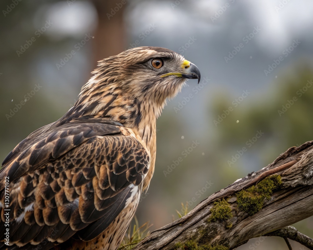 Majestic Hawk Perched on a Weathered Branch in Nature Generative AI Majestic Hawk Perched on a Weathered Branch in Nature Generative AI