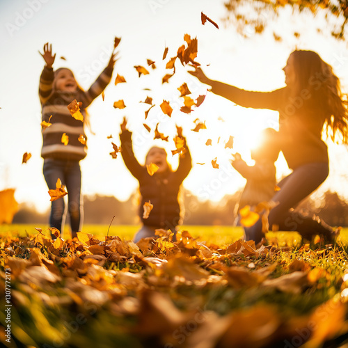 herbst, familie, silhouette, park, ehepaar, kind, leute, baum, natur, liebe, frau, abendrot, junge, fall, spaß, blatt, mama, vektor, eltern, wald, gehen, gras, himmel, kind, fröhlichkeit photo