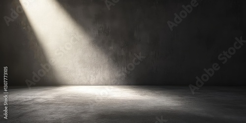 Concrete Room Spotlight Effect on Grey Wall and Floor Creating a Dramatic and Contemplative Space