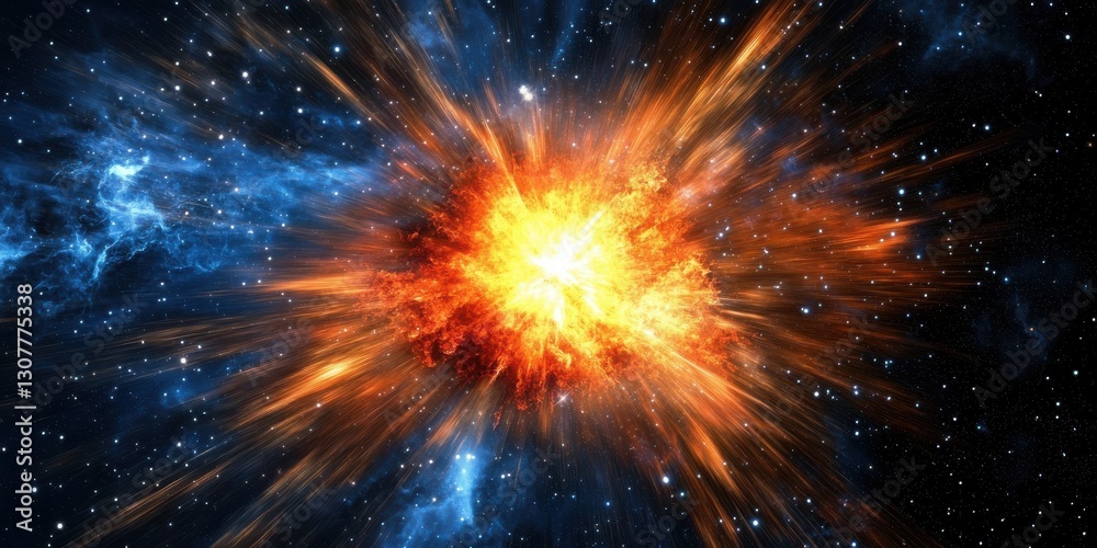 Explosive Cosmic Event Nebula Radiating Orange and Blue Tones Against a Starry Backdrop of Space