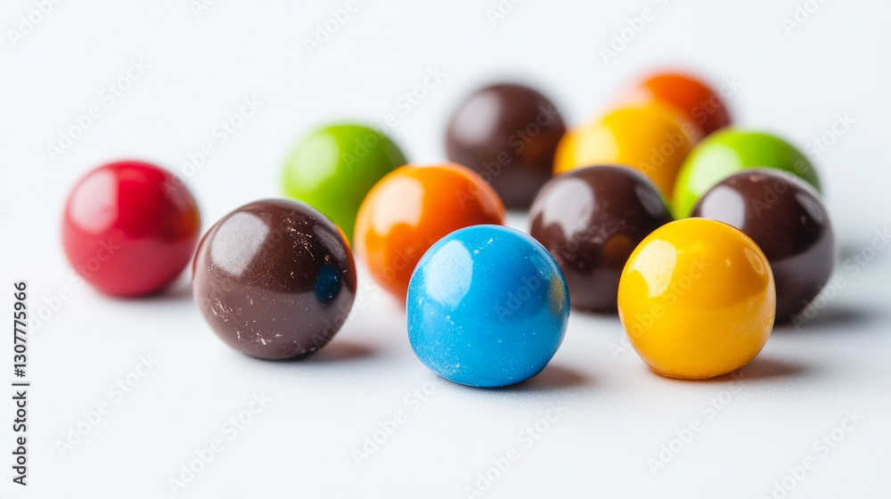 A group of colorful chocolate candies scattered on a white background. The candies come in a variety of vibrant hues, creating an eye-catching and playful display. A group of colorful chocolate candies scattered on a white background. The candies come in a variety of vibrant hues, creating an eye-catching and playful display.