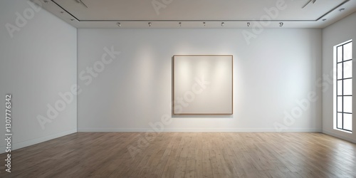 Obraz na płótnie A contemporary art gallery displaying a series of minimalist framed artworks, with a large blank canvas in the center, illuminated by soft overhead lighting. w salonie