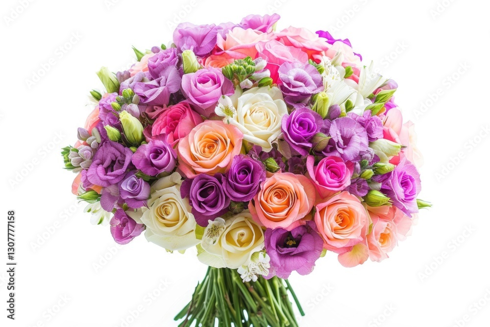 Fototapeta premium A vibrant bouquet of pastel roses, lisianthus, and other flowers, perfect for celebrations.