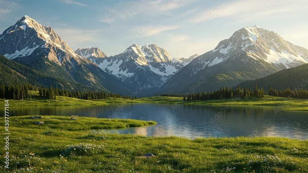a beautiful lake at the foot of the high mountains a beautiful lake at the foot of the high mountains