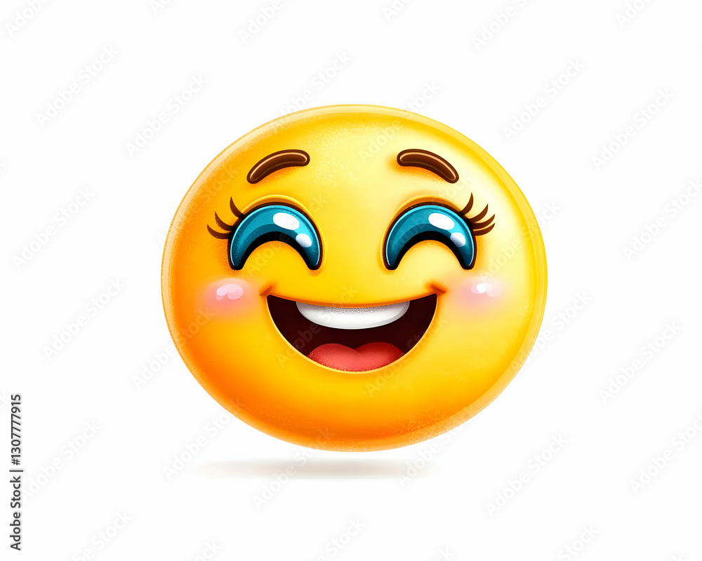 Fototapeta premium Joyful emoticon, smiling broadly, against white background; ideal for positive messaging or social media