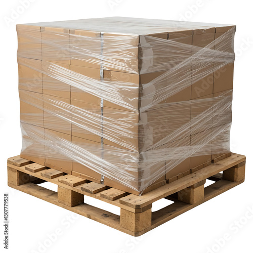Pallet of Cardboard Boxes, Shrink-Wrapped Securely