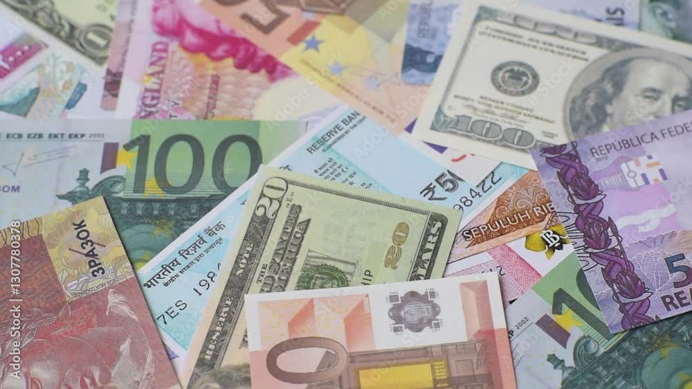 A background consisting of paper banknotes of different currencies of the USA, Europe, Brazil. Multicurrency background A background consisting of paper banknotes of different currencies of the USA, Europe, Brazil. Multicurrency background