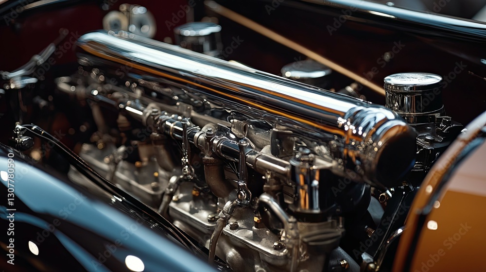 Gleaming Chrome Engine: A Classic Car's Polished Power Gleaming Chrome Engine: A Classic Car's Polished Power