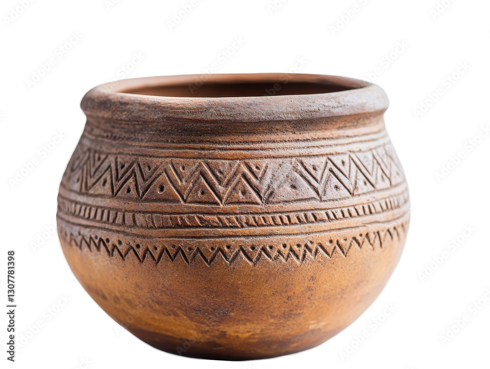 Isolated Clay Pot with Tribal Pattern Isolated Clay Pot with Tribal Pattern