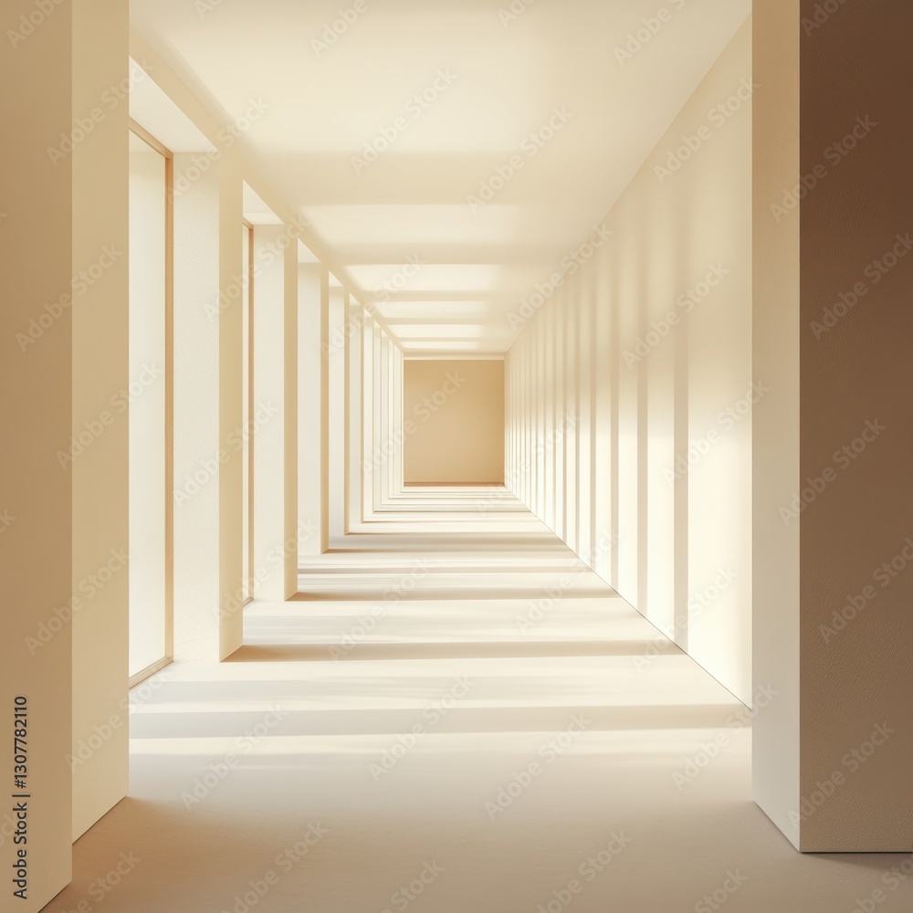 Obraz premium Bright Minimalist Interior with Long Hallway and Soft Shadows