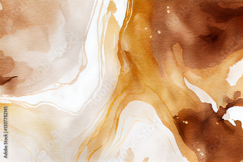 Coffee brown watercolor background. Abstract watercolour illustration with spilled coffee effect.