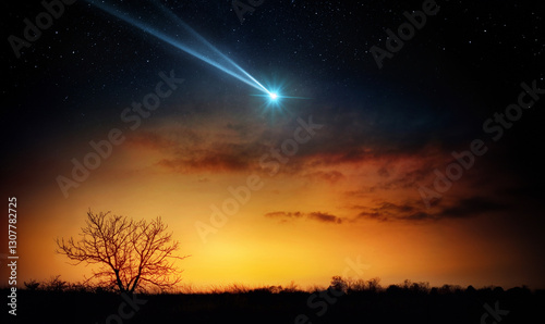 Comet, asteroid, meteorite flying to the planet Earth.  Glowing asteroid and tail of a falling comet threatening the safety of the Earth.  Elements of this image furnished by NASA.