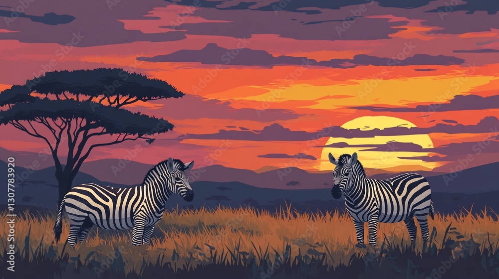 Fototapeta premium African Sunset: Zebras at Dusk