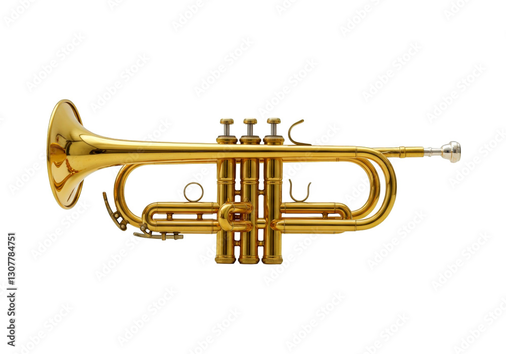 Obraz premium Golden brass trumpet in soft light isolated on transparent background