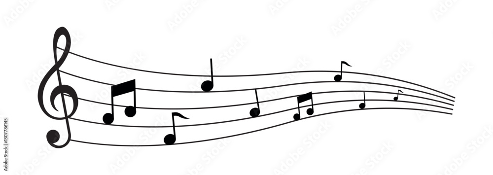 Musical notes on the musical state. Wave of musical song with notes and key symbol. Symphonic harmony and sound wave. Audio recording, sound rhythm. Musical notes on a stick. EPS 10. Vector illustrati Musical notes on the musical state. Wave of musical song with notes and key symbol. Symphonic harmony and sound wave. Audio recording, sound rhythm. Musical notes on a stick. EPS 10. Vector illustrati