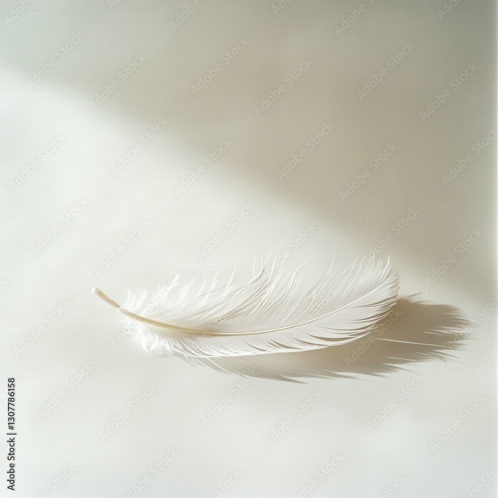 Fototapeta premium White Feather on Soft White Background with Gentle Lighting