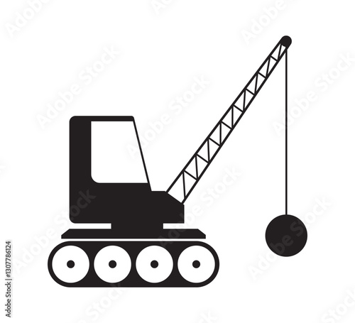 Construction vehicle for demolition of the building. Heavy construction equipment for destruction. Labor and construction. Simple flat style. EPS 10. Vector illustrations