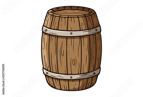 Whisky Barrel vectors, Wooden barrels depicted in a hand-drawn engraving style. This vector illustration, set against a white background, is ideal for use in menus, labels, and posters. 