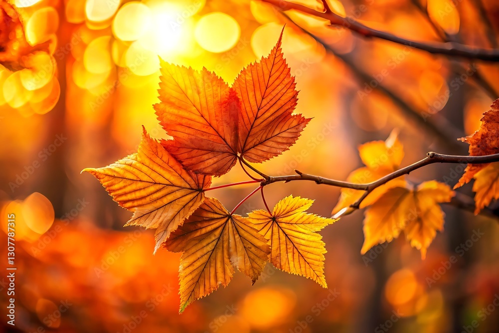 Vibrant Autumn Leaves with Bokeh Lights Background Vibrant Autumn Leaves with Bokeh Lights Background