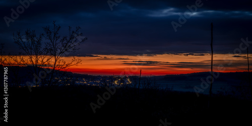 Wallpaper Mural Orange sunrise with blue hour colors monastery near valley of river Donau Torontodigital.ca