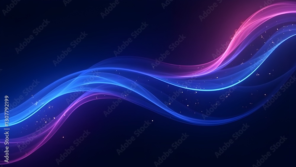 Obraz premium Futuristic abstract background with flowing blue and purple light waves on a dark backdrop. Perfect for technology, digital themes, and modern designs