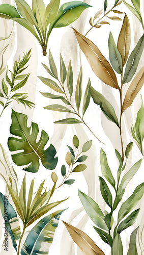 branch seamless pattern presents various leaves 