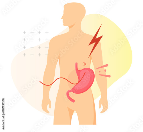 Person with Stomach Pain - Stock Illustration