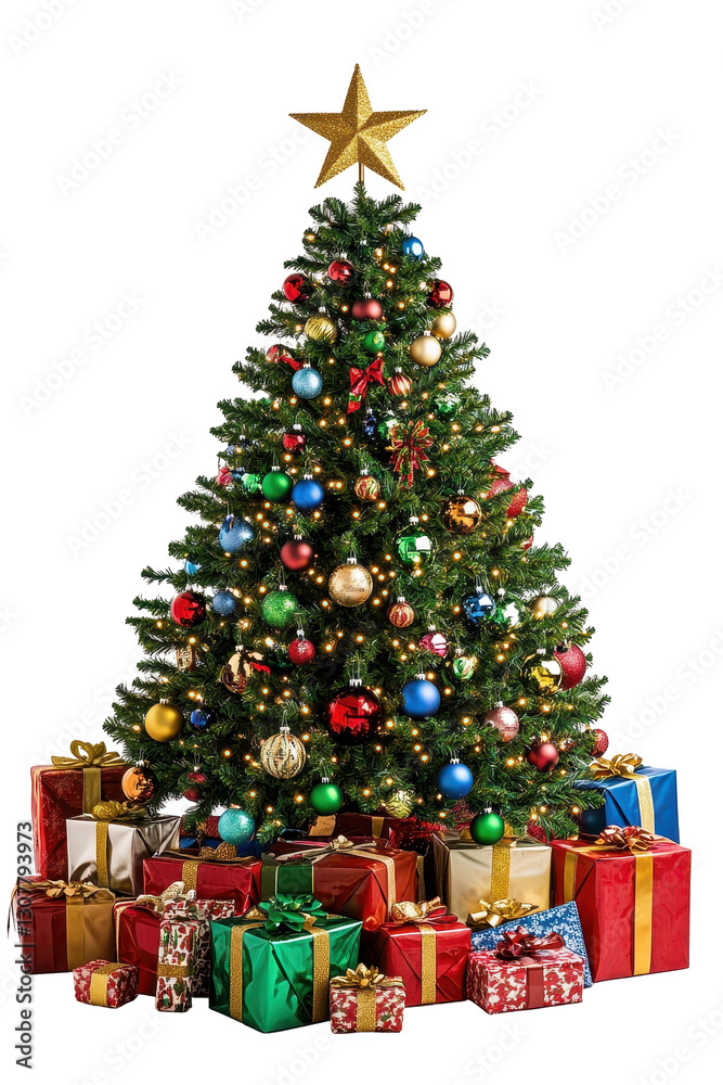 Isolated Christmas Tree with Gifts