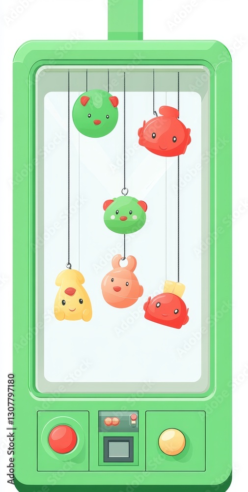 Fototapeta premium The green claw crane arcade game attempts to grasp a vibrant plush toy