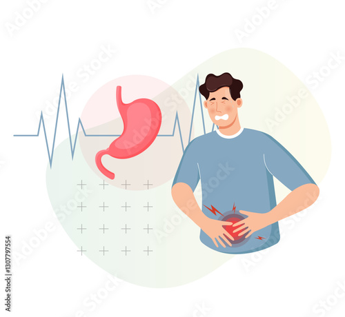Person with Stomach Pain - Stock Illustration