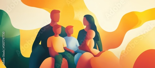 Colorful Abstract Family Illustration with Warm Background