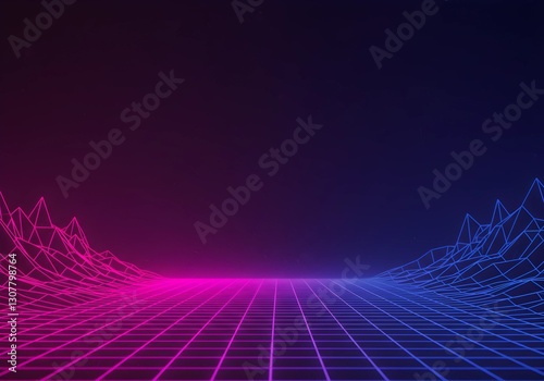 Neon Grid: A futuristic landscape featuring a vibrant neon grid, with electric blue and pink hues, creating a dynamic and abstract visual.